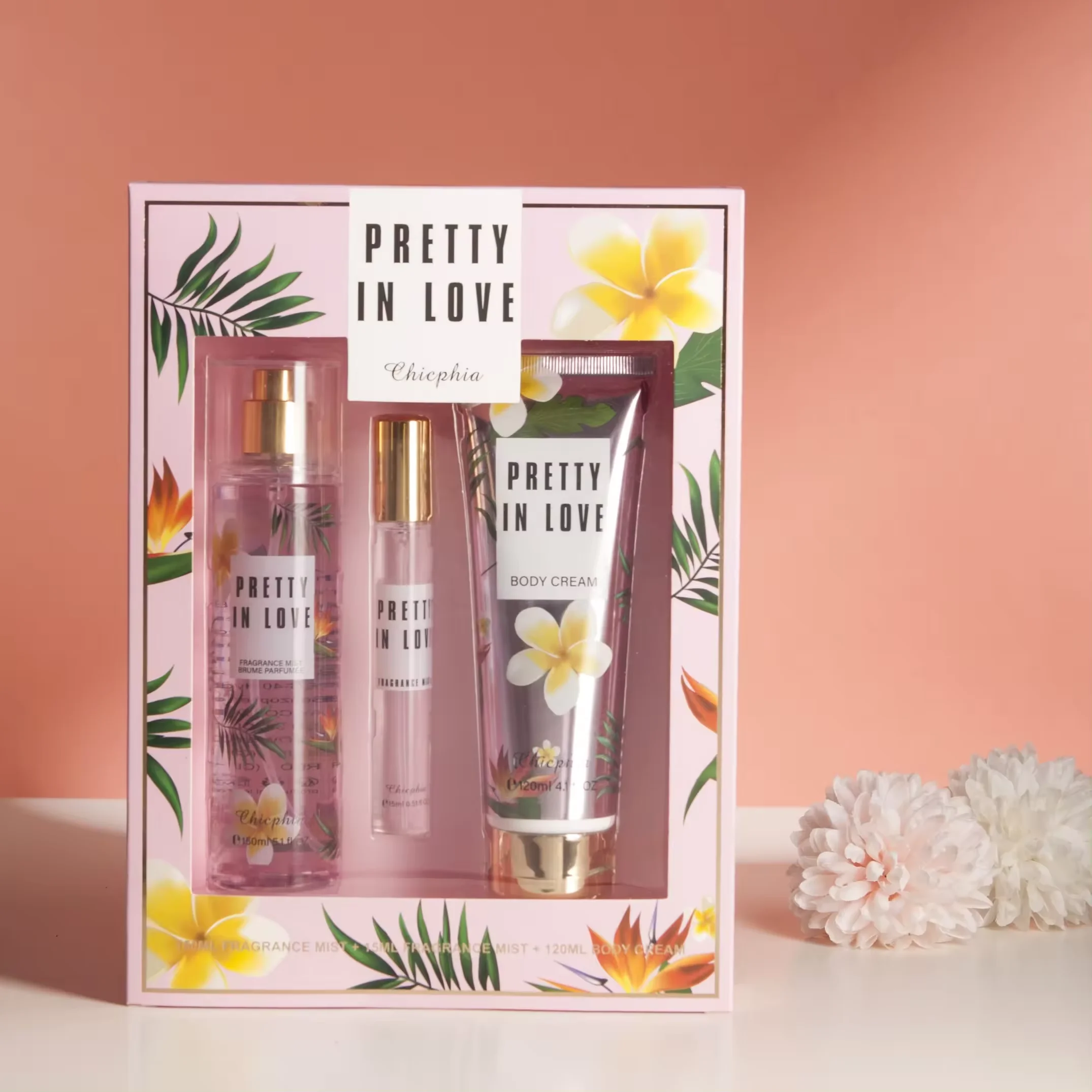 Private Label wholesale 3pcs perfume set body Spray Perfume and lotion for women Perfumed body care set