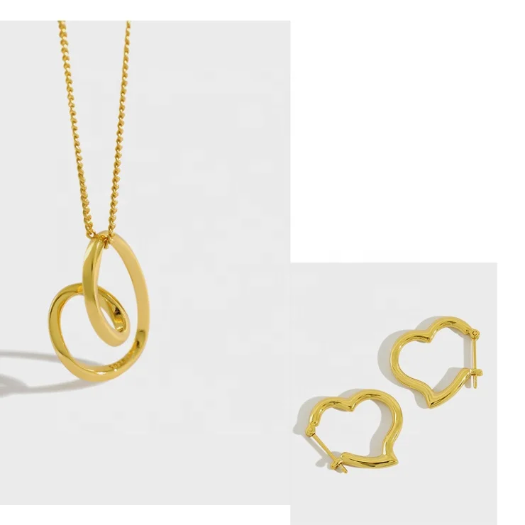 Minimalism jewelry set for girl irregular heart necklace ear buckle earrings in 18k gold plated and
