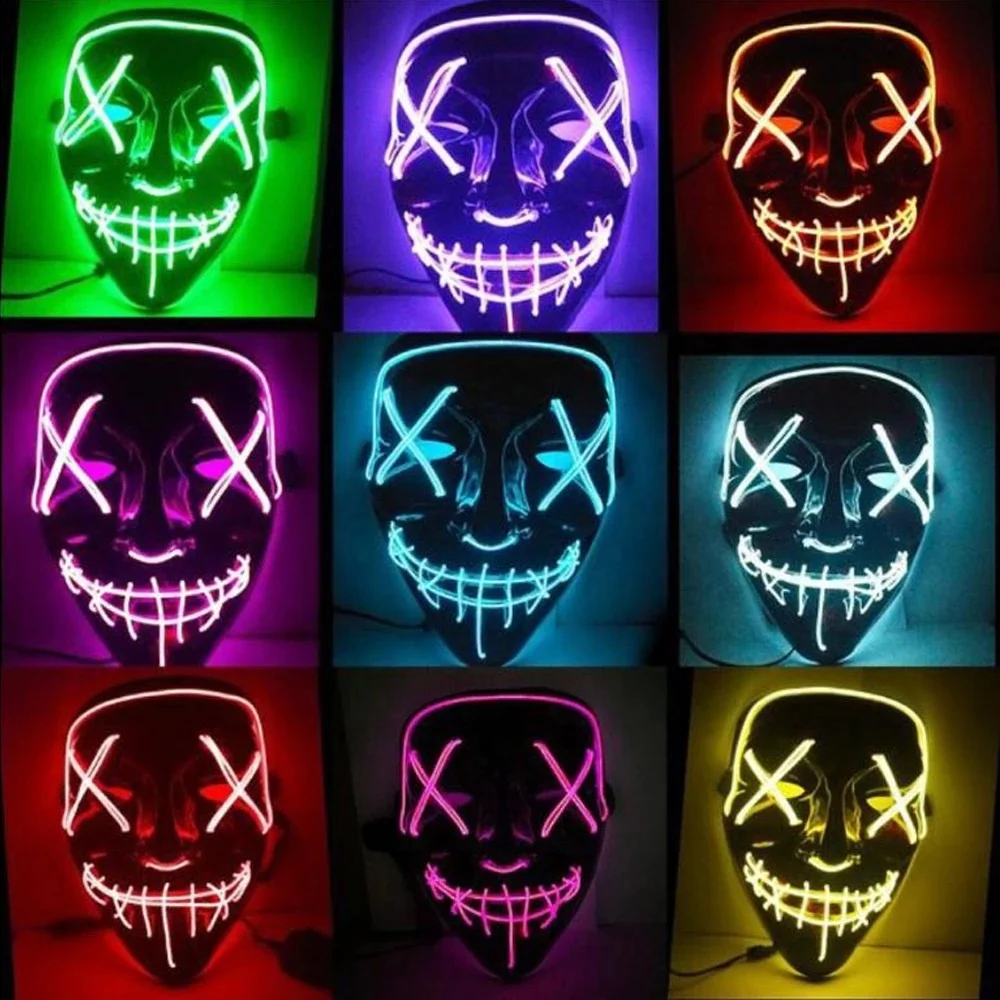 Neon Led Mask Mascara Glow In The Dark Witch Light Up Scary Skull Mask Party Festival Theme Costume Halloween Masks