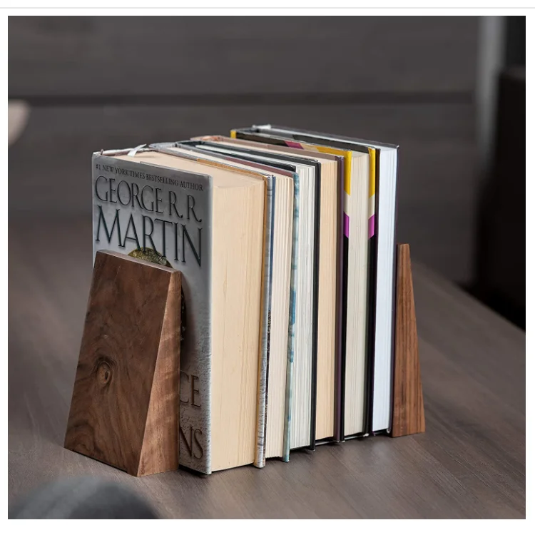 Hot sale book ends for shelves office decorative handmade wooden bookends modern
