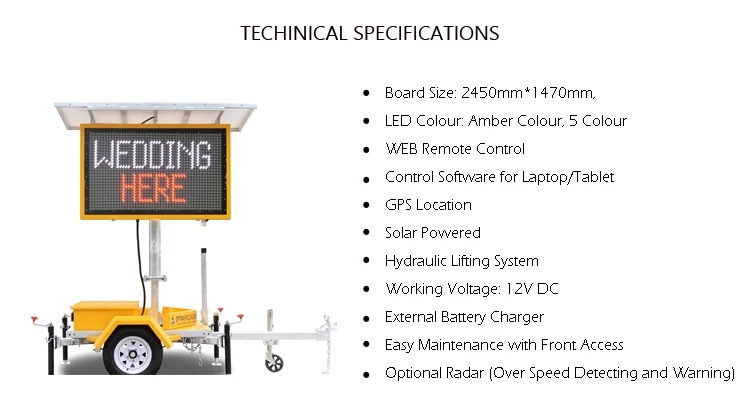 Portable Solar Power LED Roadway Message Display with Hydraulic Mast Variable Message Signs