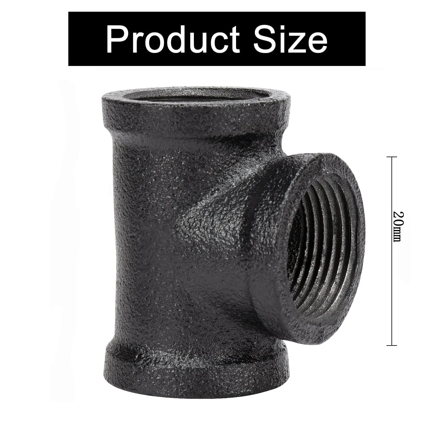 Black Metal Accessories Wall Mounted Rack Malleable Cast Iron Clamp Tee Pipe Fitting