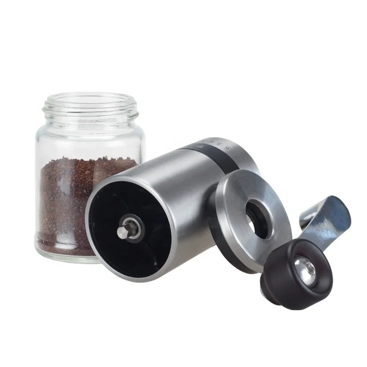 Small Capacity New Design 1 Cup Glass Jar Stainless Steel Ceramic Coffee Bean Grinder Manual Coffee Mill