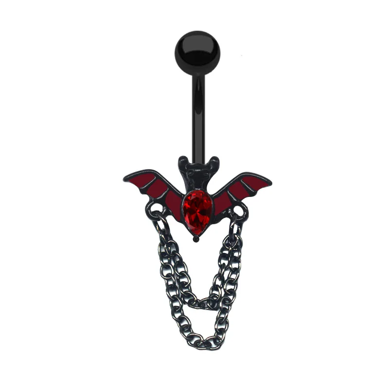 YICAI Gothic 316L Stainless Steel Black Red Bat Navel Piercing For Women Spiders Heart Wings Belly Button Rings