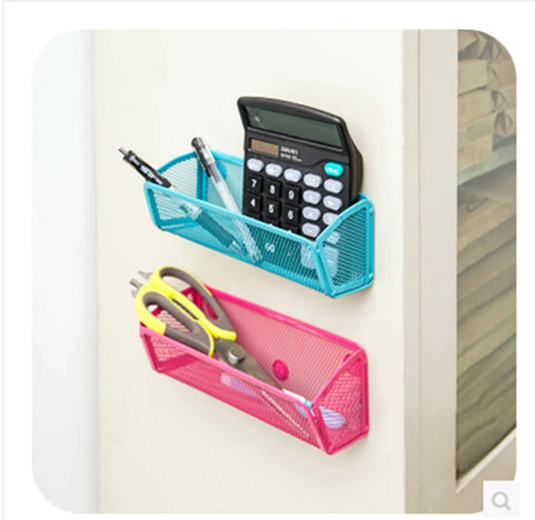 Office Supplies Desktop Storage Hanging Wire Mesh Metal Whiteboard Magnetic Pen Pencil Holder for Fridge