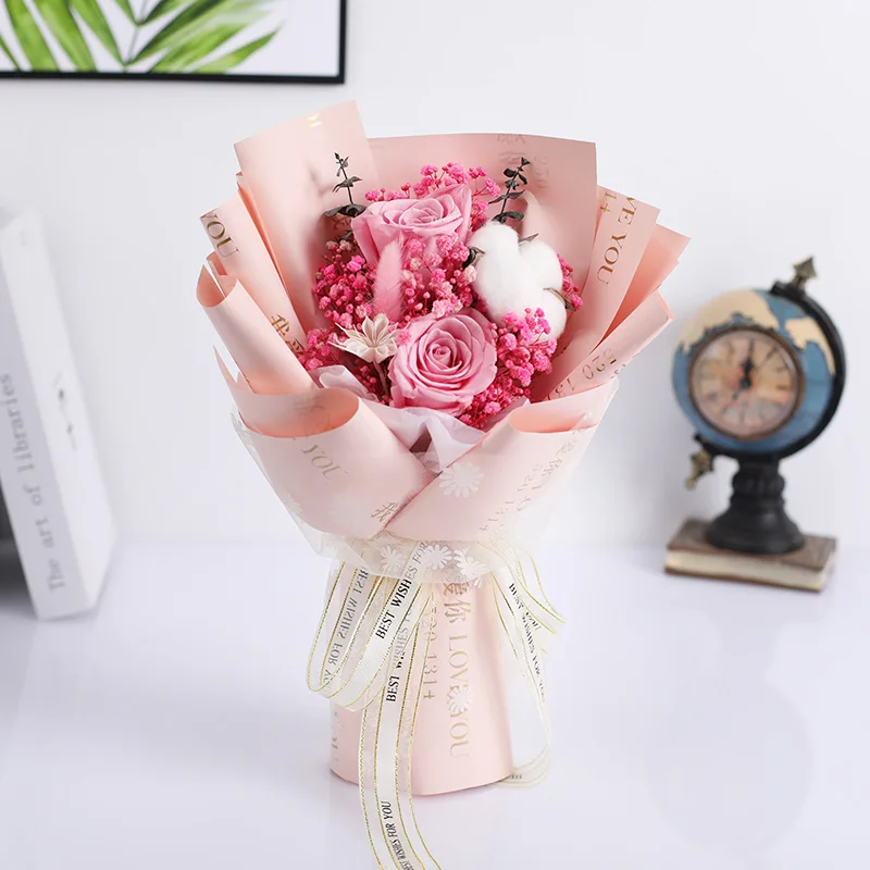 Yunnan factory direct wholesale decoration flowers gift box packaging immortal rose bouquet