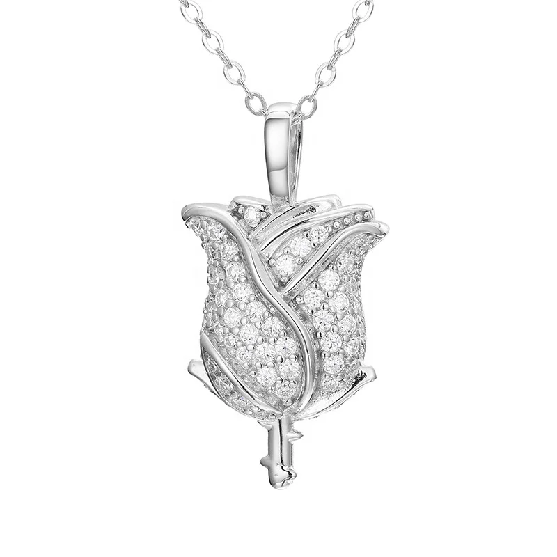 Moissanite Rose Flower Pendant For Women 925 Sterling Silver Charm Iced Out Fashion Hip Hop Necklace Chain Rock Jewelry Gifts