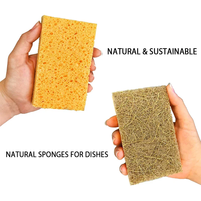 Biodegradable Natural Kitchen Sponge  Compostable Cellulose and Coconut Walnut Scrubber Sponge Eco Friendly Sponges for Dishes