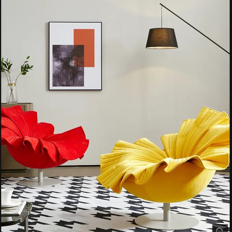 Interior Design Modern Velvet Fabric Flower Rotatable Chair swivel lounge chair metal petal chair