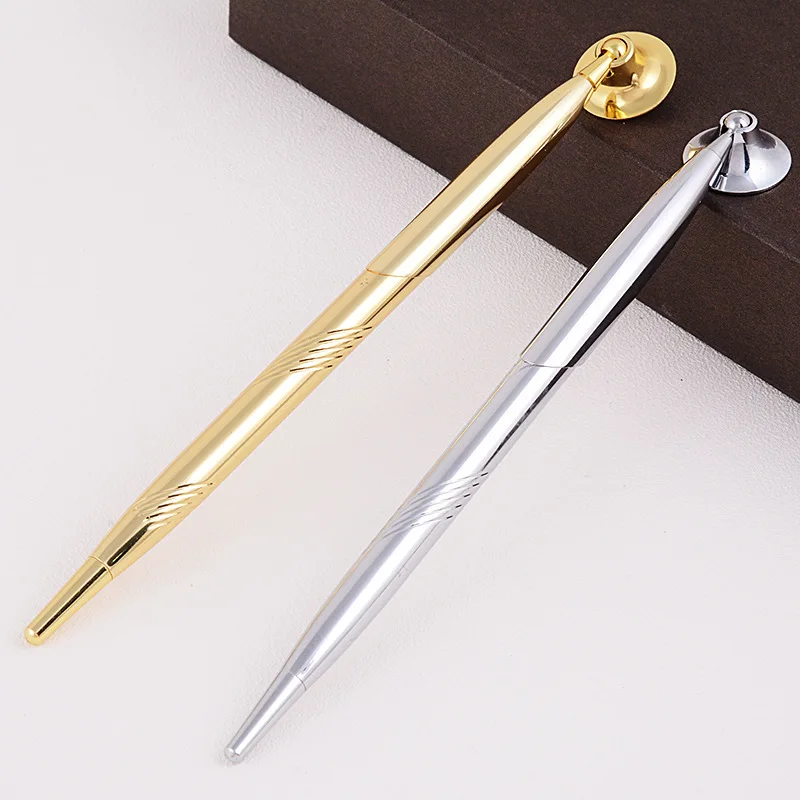 Gold bullet shape novelty funnel pen holder desk stand promotional set table fixed golden brass ball pen holder