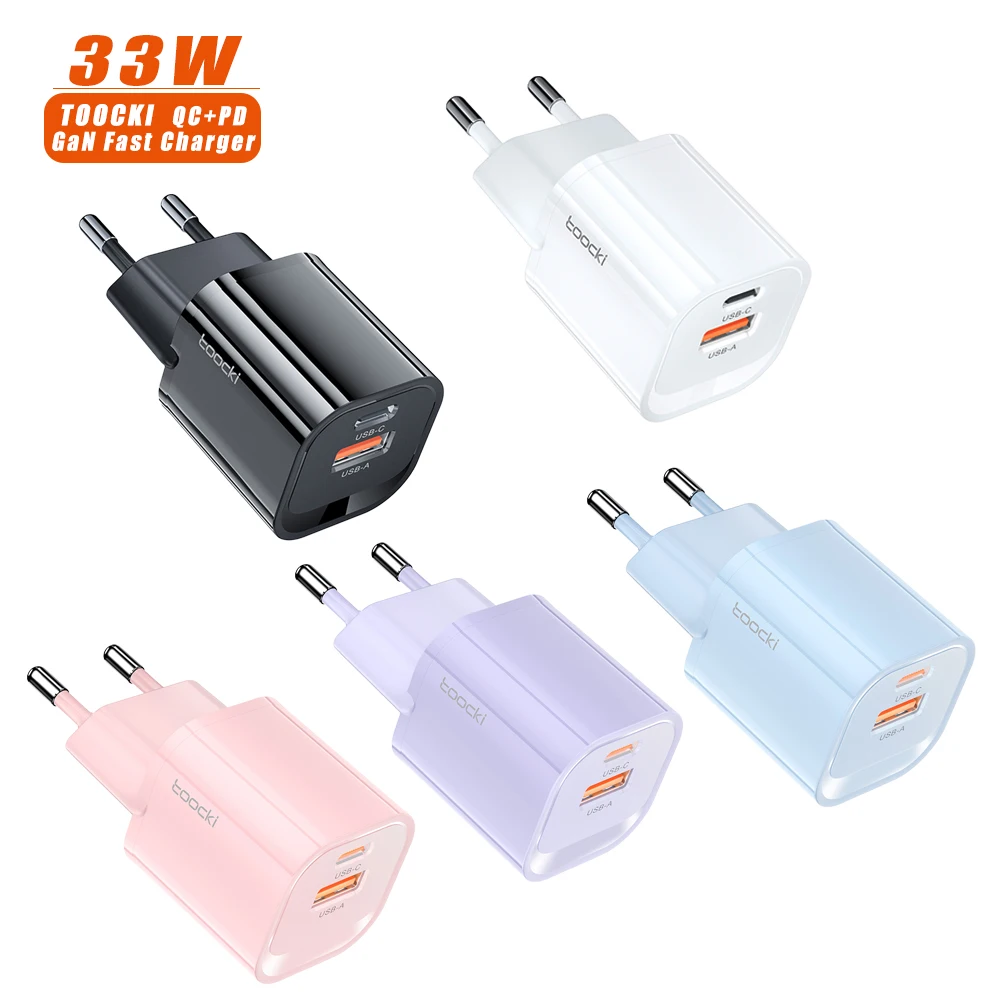 Toocki pd 33w gan charger dual port usb wall charger type c fast charging usb power adapter for phone