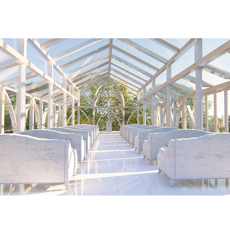 Европейский дизайн, Роскошный Многофункциональный белый алюминиевый каркас, сборный уличный стеклянный дом для церковной свадьбы