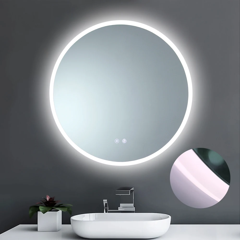 Defogger Circle Seamless Acrylic Framed Touch Screen Wall Mirror for bathroom LED Bathroom Mirror