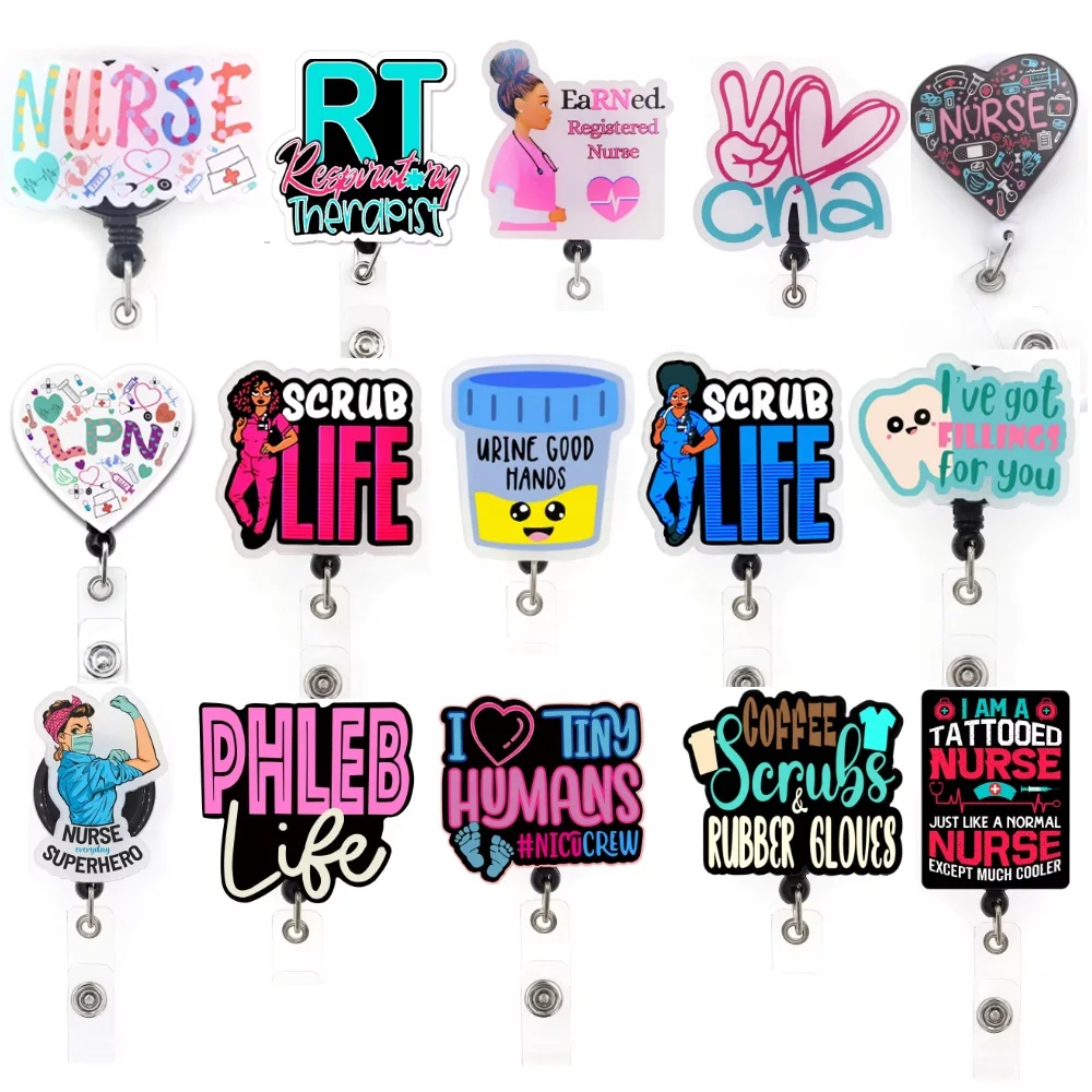 Lailina New Style Acrylic Dietitian CNA CMA Merry Nurse Hospital Accessories Badge Reel For Nursing Office Supply