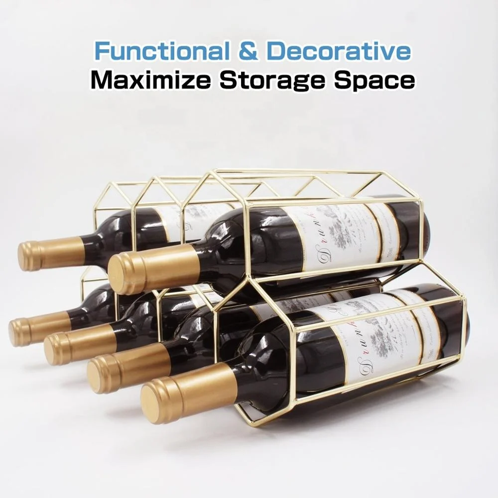 
9 Bottles Metal Wine Rack Countertop Free-stand Wine Storage Holder Buckets, Coolers & Holders Brown/white/custom Color Box 