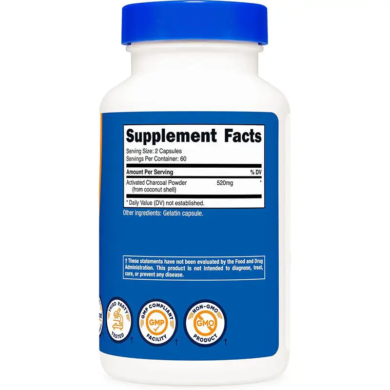 Vegan Activated Charcoal Capsules from Coconut Supplement for Adults with Teeth Whitening Digestive System Support