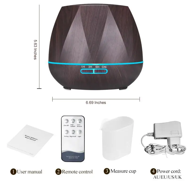 
Diamond Diffuser Design Big Mist Spray Electric Essential Oil Diffuser 500ML Ultrasonic Aroma Diffuser Remote Control wireless 