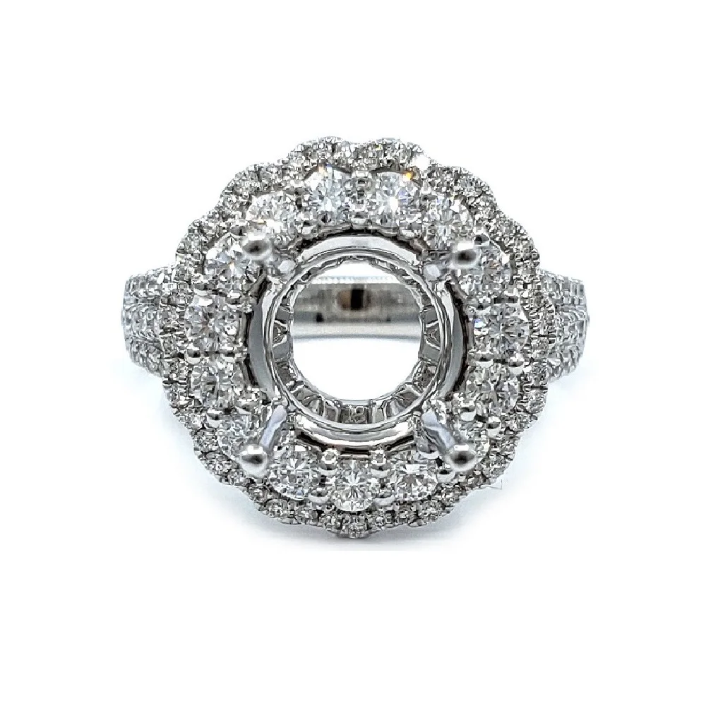 Oem Top Sales High Quality 18k Solid White Gold Real Diamond Round Shape Admirable 3ct Semi Mount Ring For Female