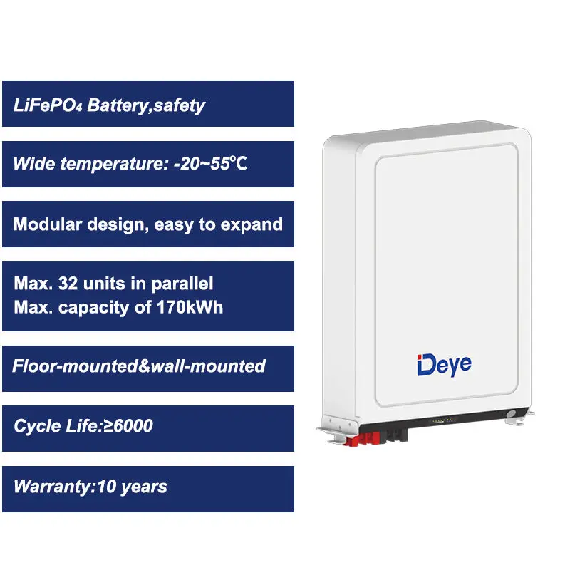 Factory price Deye ESS RW-M5.3 Pro Safe Wall Mounted Solar LiFePO4 LFP 51.2V 104Ah Home Solar Energy Storage Battery