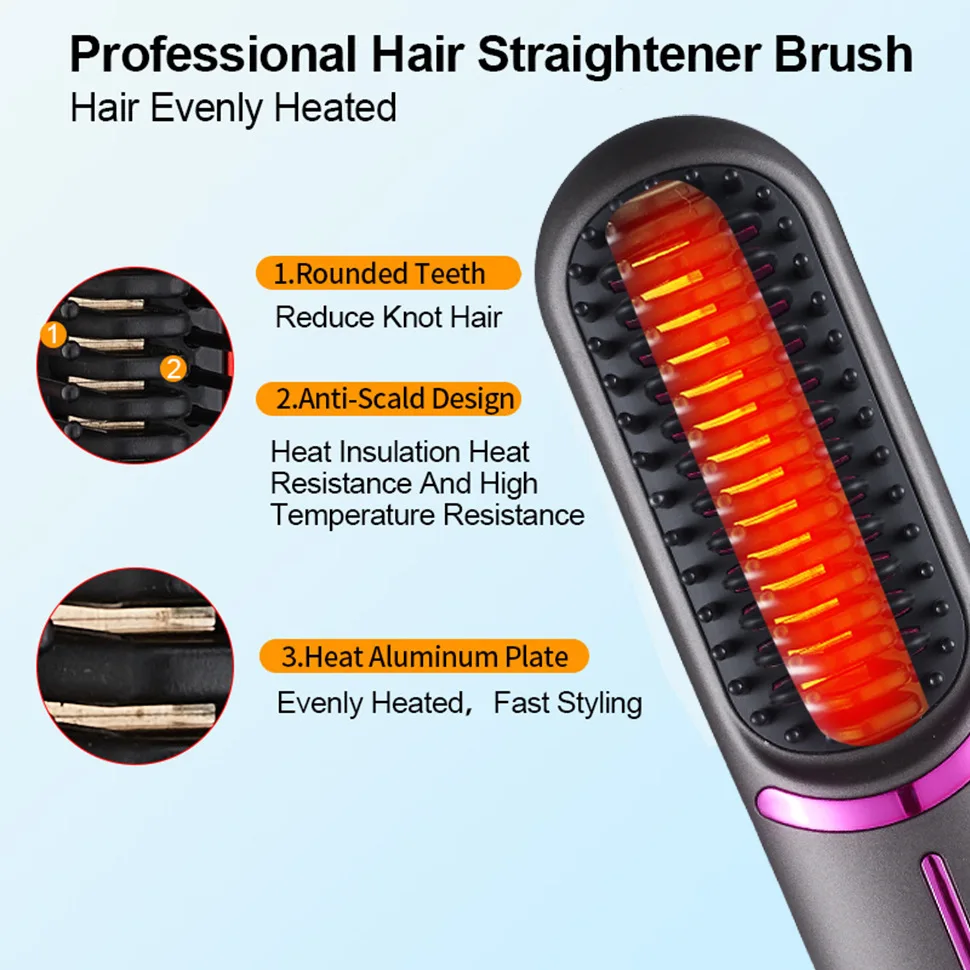 2024 hot sales Rechargeable Portable Negative Ion Professional Portable Wireless Usb Travel Cordless Hair Straightener Brush