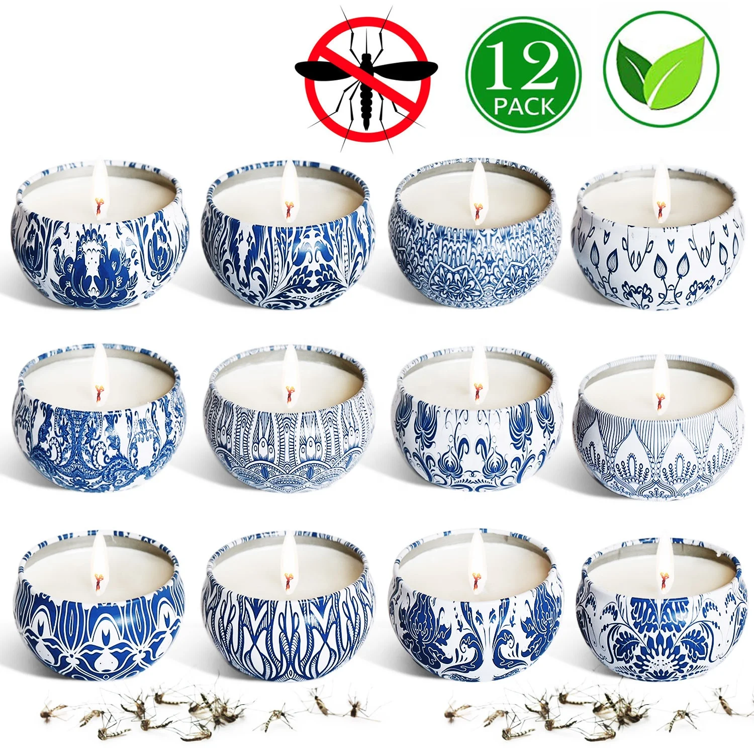 Luxury Custom Scented Candle 16 Sets Of Blue And White Jar