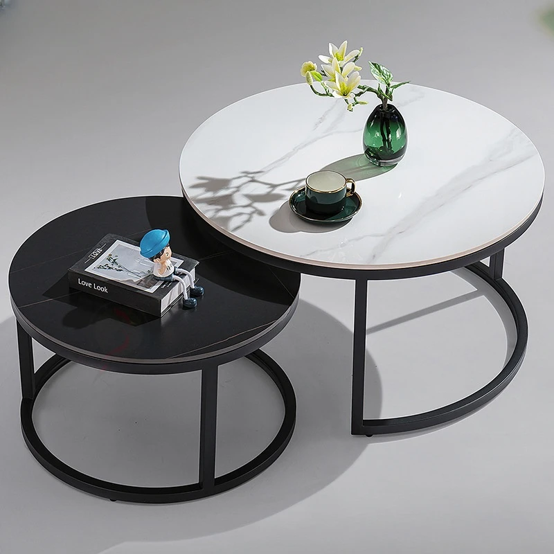 Round Nesting Coffee Table Black Living Room Furniture Wholesale White Glass Marble Stainless Steel Coffee Table for hotel