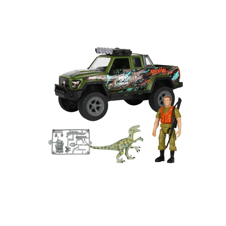 Realistic free wheel small plastic inertial armored car toy with animals light sound Dinosaur series two-row slide-down buggy
