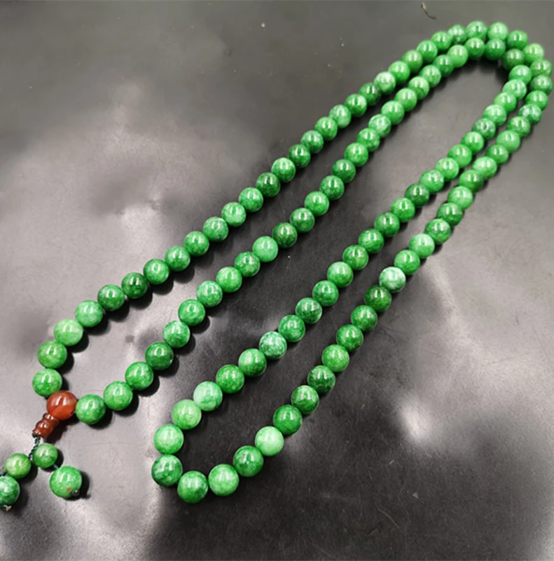 Сухой зеленый железный браслет с круглыми бусинами в виде дракона-Рожденного 8 мм 108 сухой зеленый нефрит с возможностью закручивания руки