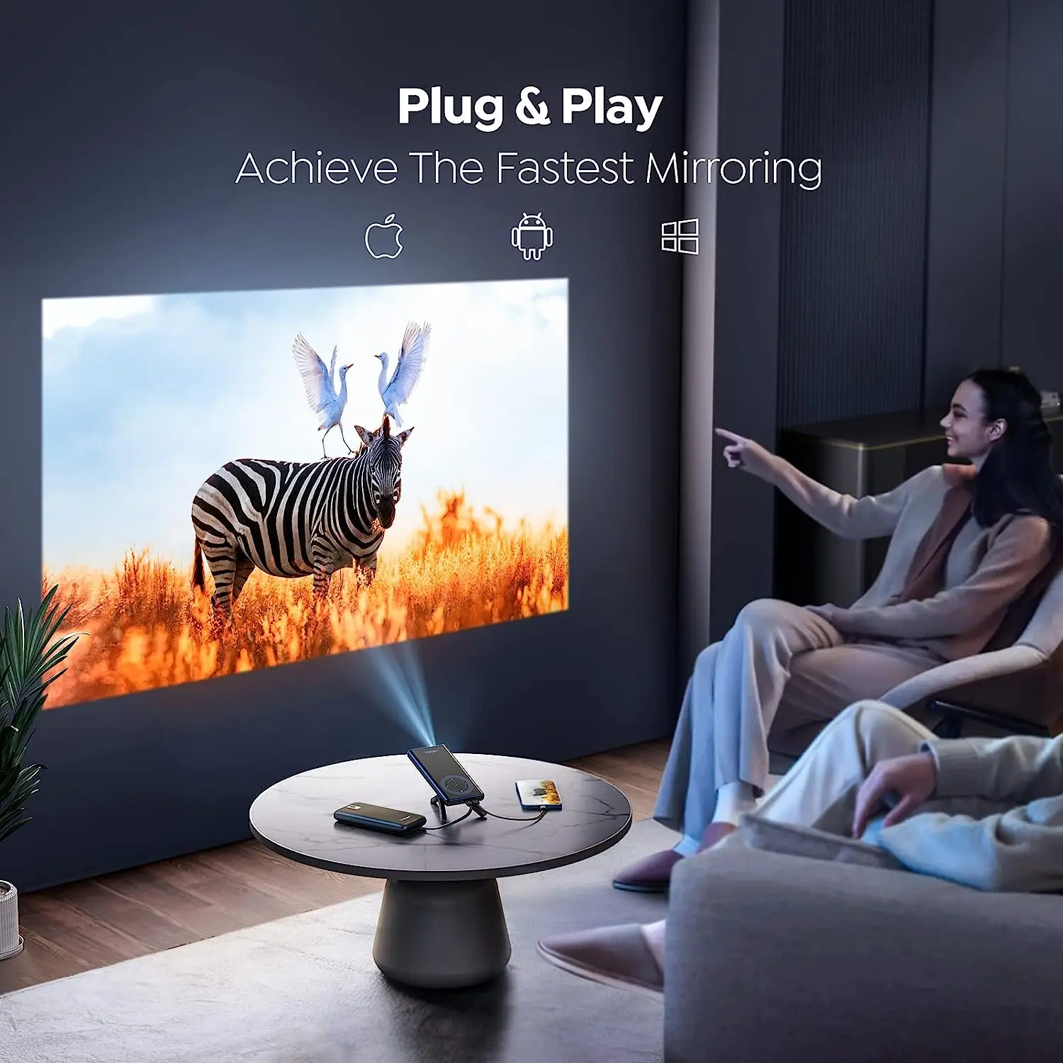 Yaber Mini Pocket Projector with WiFi&BT DLP Portable Beamer with Speaker 1080P with IOS/Android TV Screen Mirroring