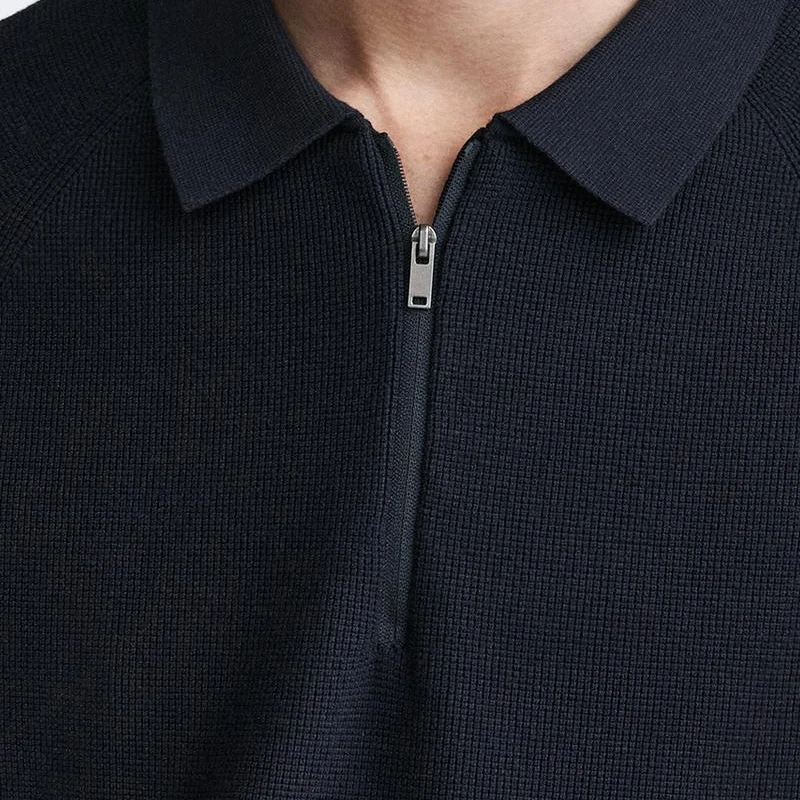 Custom Logo Fabric Factory Wholesale High Quality Brand Design Knitwear Men Long Sleeves Lapel Collar Quarter Zip Knit Polo
