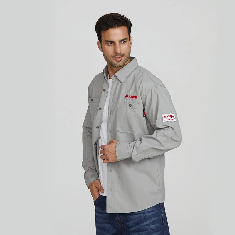 Wholesale NFPA 2112 Inherent FR Solid Fire Retardant Mechanic Breathable Safety FR Welding Work Shirts