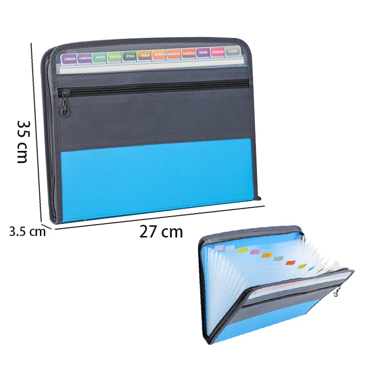 Plastic presentation portfolio padfolios 12 Pocket Accordion File Folder Document organizer expanding file with Zipper Closure