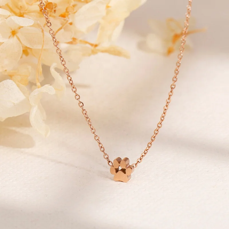 Fashion Girl Titanium Steel Small Animal Paw Print Cat Footprint Pendant Necklaces for Women Children Jewelry Gift Wholesale