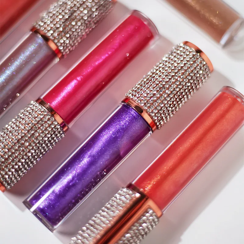 Makeup products luxury glitter lipgloss diamond lid cosmetic lipstick glossy lip gloss