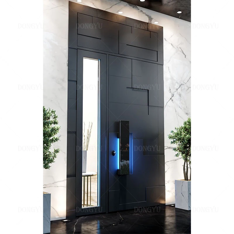 Villa Hurricane Modern Teak Oak Walnut Solid Wooden Aluminum Front Entry Entrance Pivot Door with Smart Lock