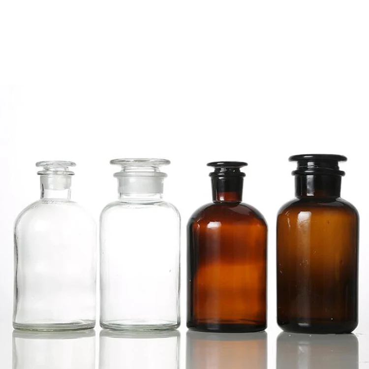 Hot Sale Amber Apothecary Jars Chemical Laboratory Glassware Glass Reagent Medical Bottles With Lid