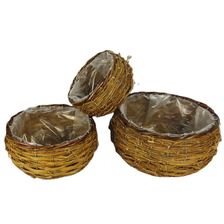 
hot selling wicker basket round wooden woven basket flower basket with factory 