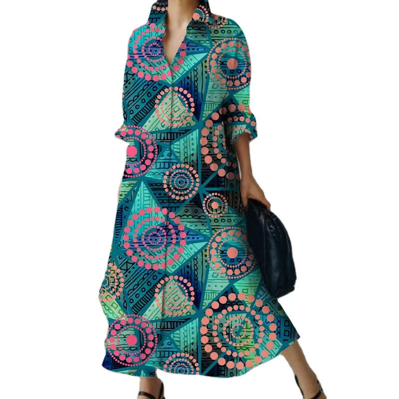 European and American retro ethnic pattern skirts. 3D digital printing. elegant temperament.  spring and autumn dresses