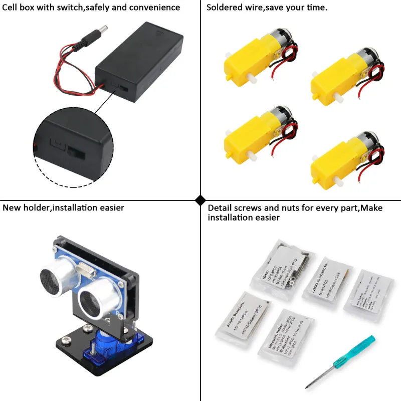 Robot Car Assembly Kit Ultrasonic Module Multi-function 4WD Robot Car Kits for Arduino