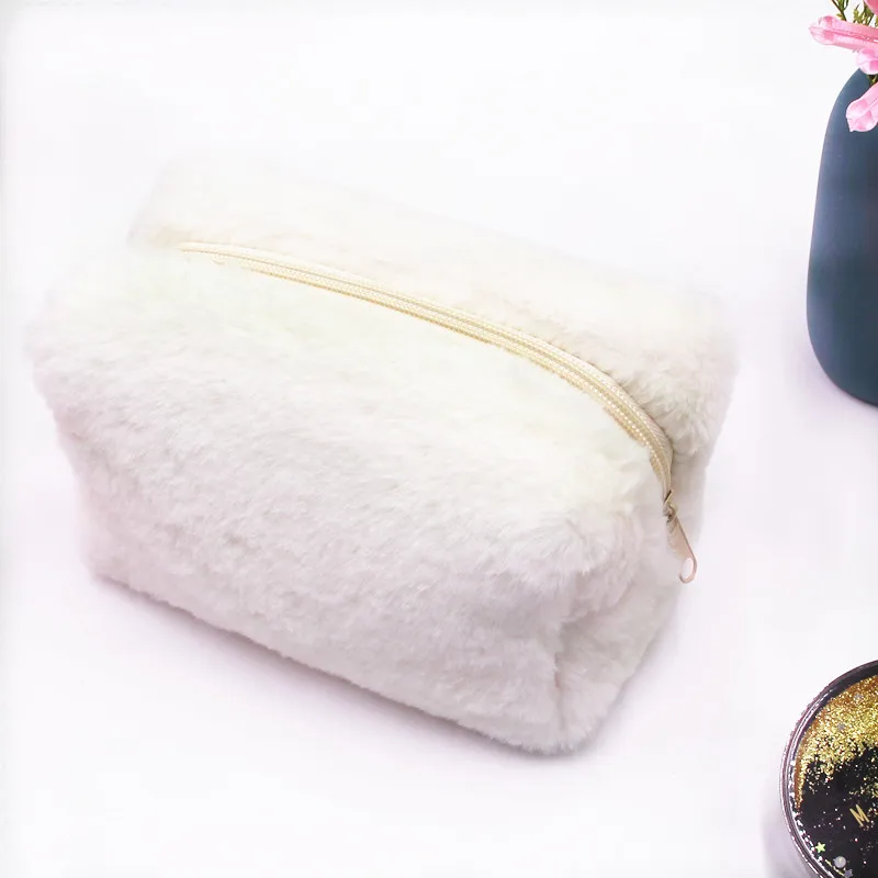 Fashion Soft Terry Cosmetic Bags Zipper Girl Make Up Pouch Plush Makeup Bag
