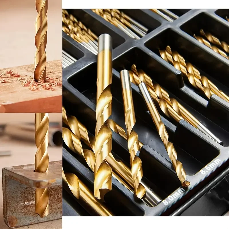 99pcs Titanium-Coated Drill Bit Set,Straight shank twist drill.Versatile HSS Kit for Metals, Wood and Plastic. High quality