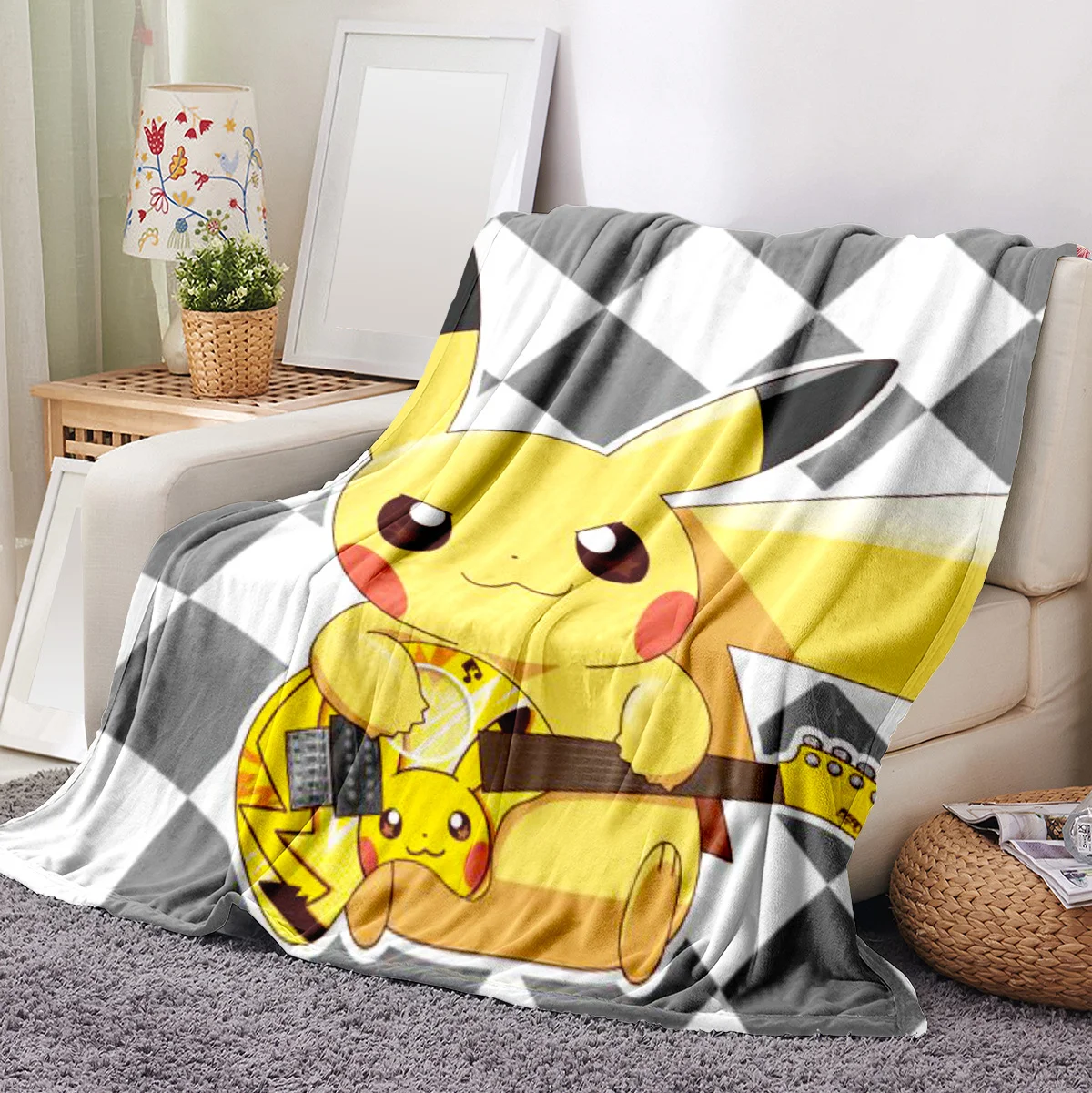 Customizable Pikachu Plush Pokemoned Stuffed Animal Toys Cute Cartoon Soft and Warm Beach Bath Towel with Silky Touch Blankets
