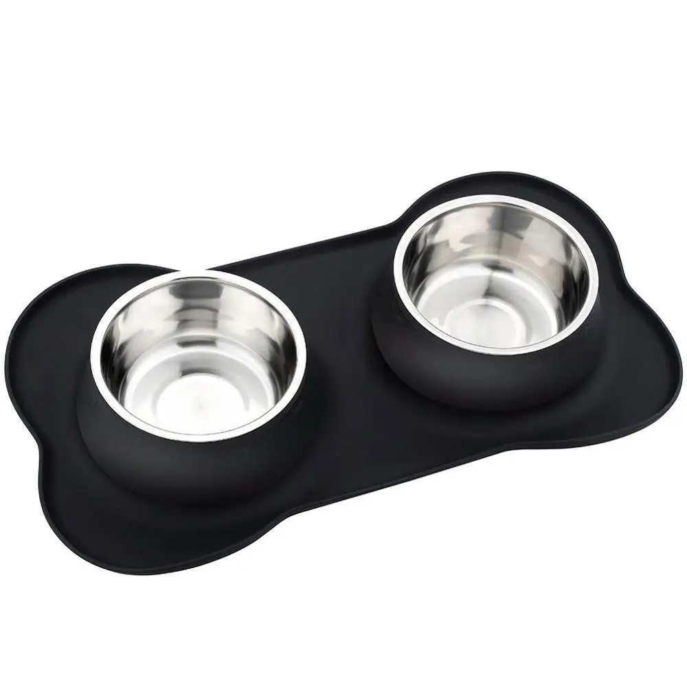 
Pet Dog Bowls 2 Stainless Steel Dog Bowl with No Spill Non-Skid Silicone Mat Dog Bowls 
