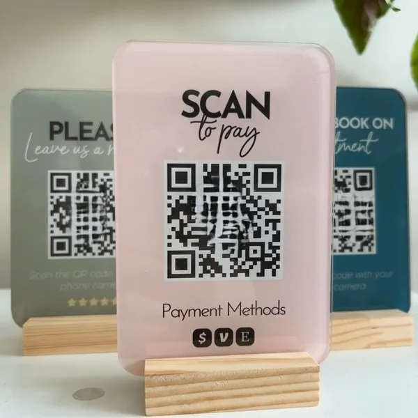 Hairdressers Beautician Mirror Acrylic Qr Code Table Stand Google Social Media Acrylic Display Standee for Advertising