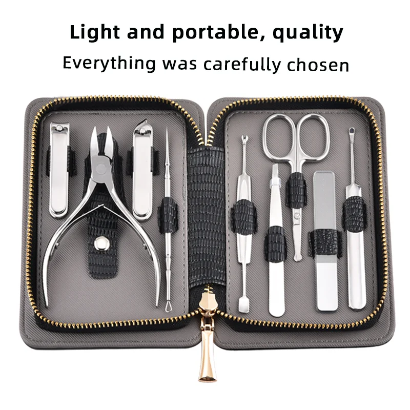 High Quality Custom Private label 9 pieces stainless steel Nail Clippers Cutter Kit Nail Care Manicure Set Nail Tool