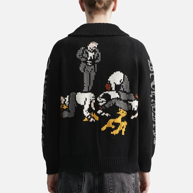 2023 Custom LOGO OEM men sweaters Intarsia Cotton Zip Up Cardigan Sweater Custom Casual Knitted Jacket Coat Knitwear For Men