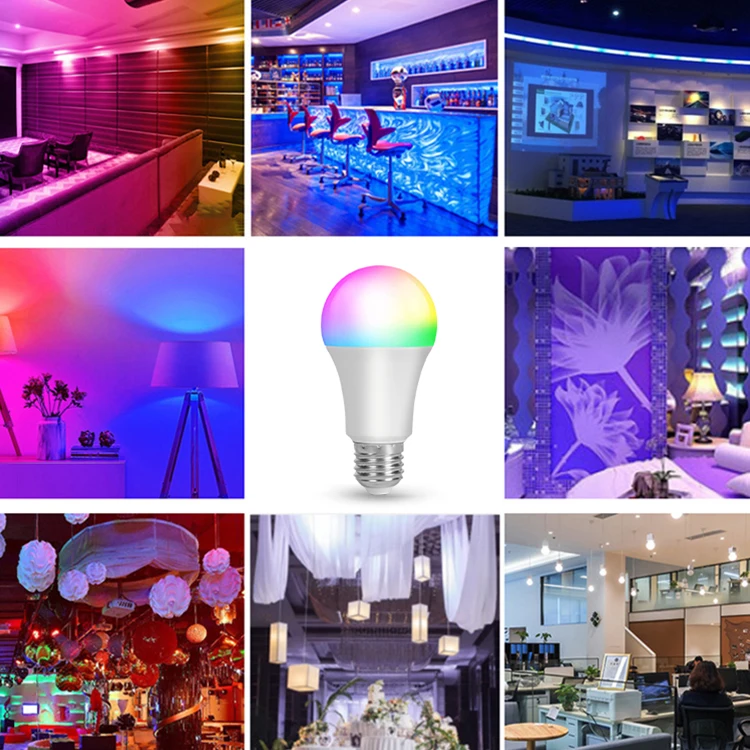Indoor Color Changeable RGB Led Light Bulb Aluminum Plastic 9 watt E27 Tuya Beacon Smart Bulb