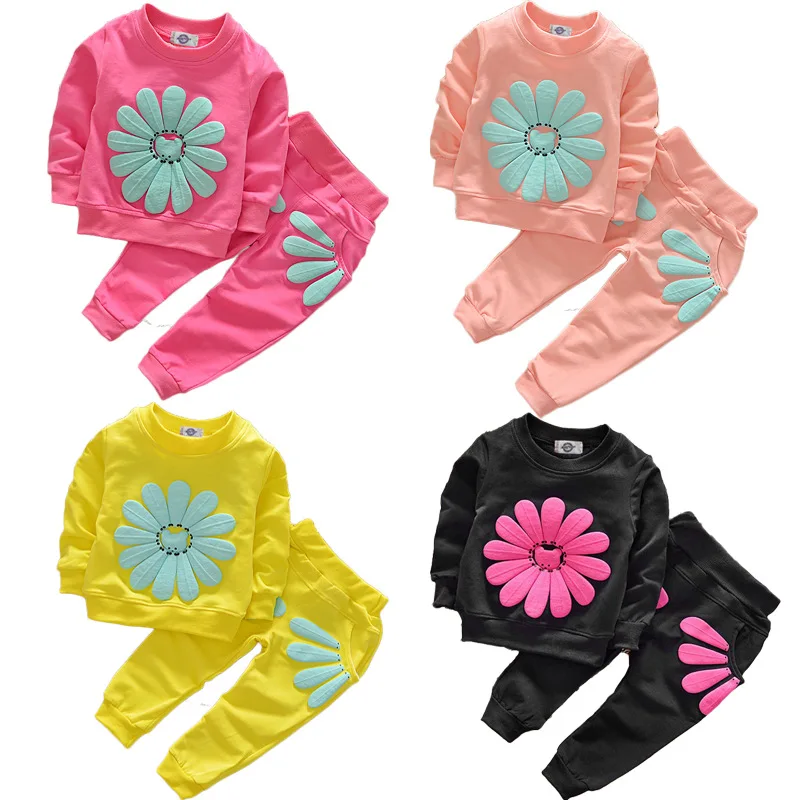 Fashion casual Jumper Suit Jasmine Flower pattern long sleeve Tracksuit 2 5 year baby toddler clothing kids Girls clothes sets