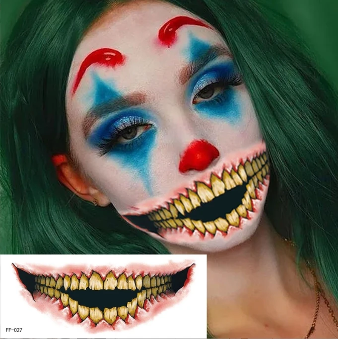 custom stickers Halloween big mouth tattoo paste party horror thriller lips DIY decoration temporary tattoo sticker custom