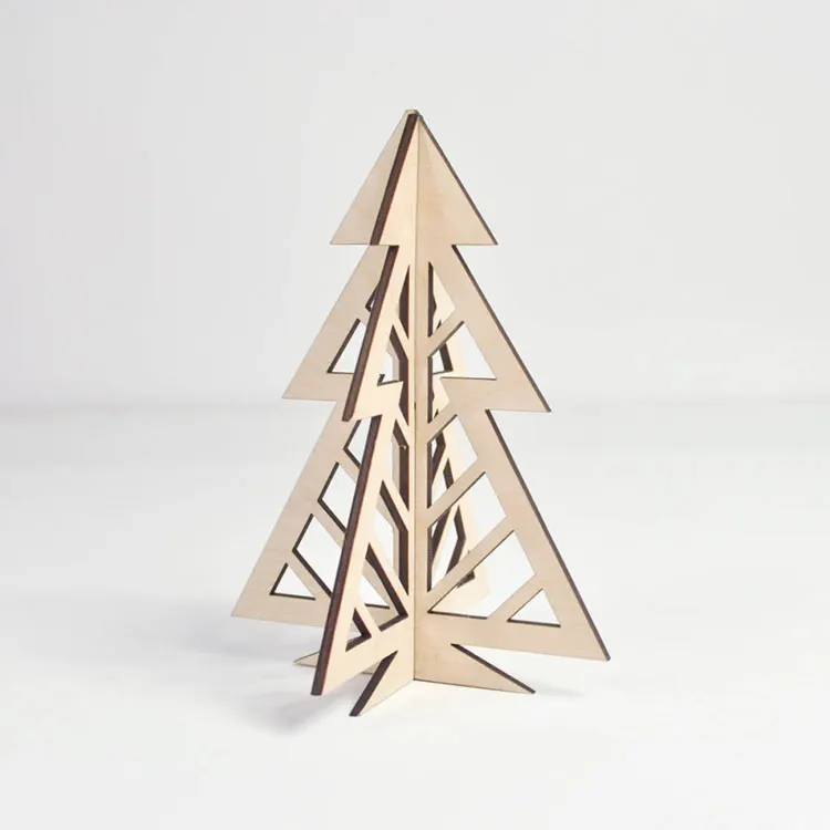 customized plywood laser cut wooden craft in small christmas tree shape